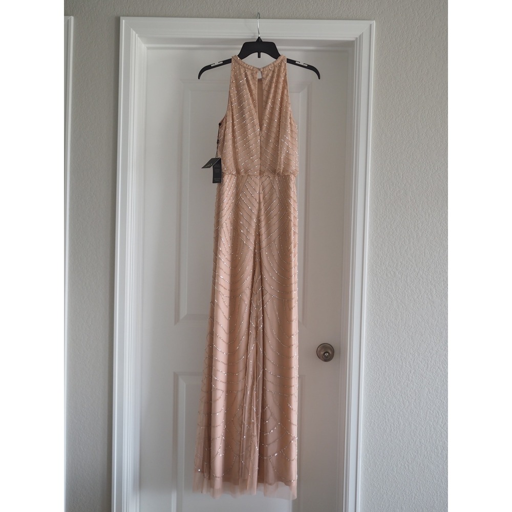 NEW Adrianna Papell Beaded Halter Blush Pink Gown Formal Dress 4 NEW Art Deco - Picture 14 of 16